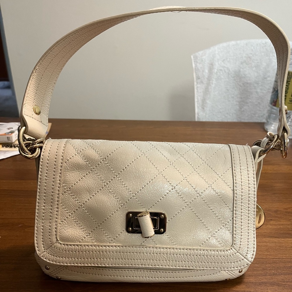Elliott Luca Leather Elegant Cream Quilted Shoulder Bag Never Used